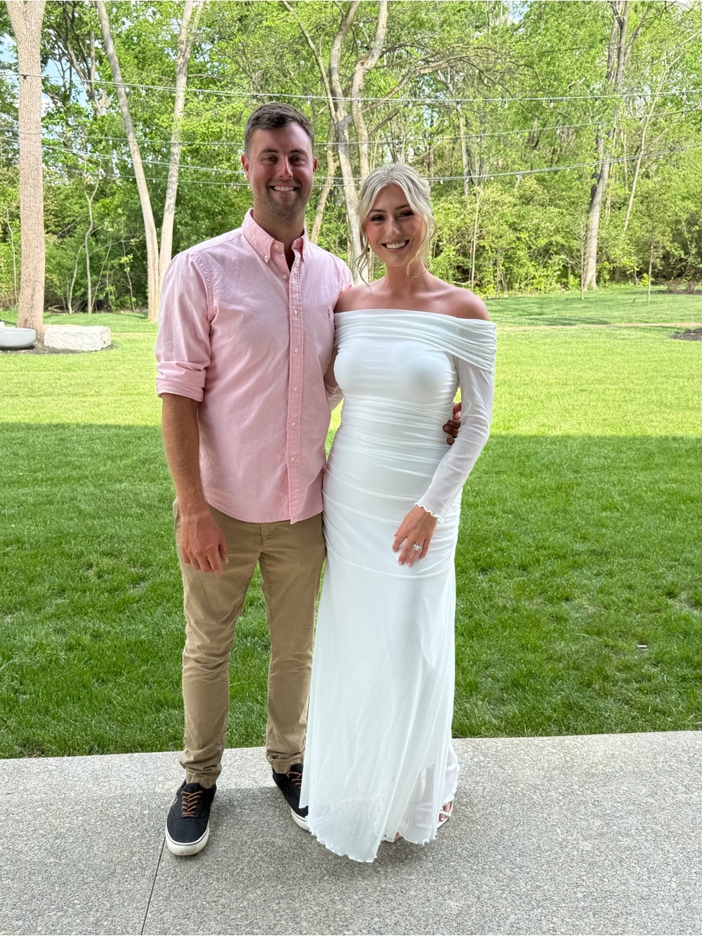 Off-the-Shoulder White Maxi Dress (great for brides!)